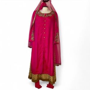 Pehnawa Fuchsia & Gold 3-Piece Salwar Kameez Indian Wedding | | L/XL US 14-16